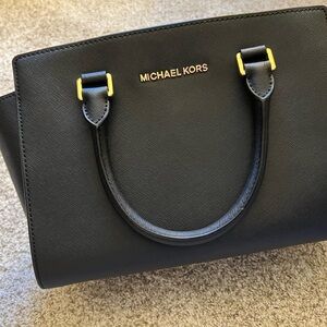 Michael Kors Black Satchel with Gold Accents